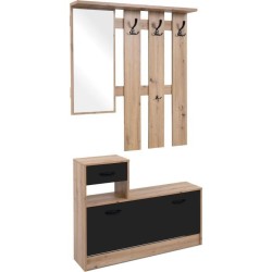 Vestiaire 3 crochets - RUDOLF - Chene artisan / Noir - Style industrie