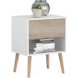 Ensemble Lit 140 x 190 cm + 2 chevets - AALBORG - Scandinave - Blanc /