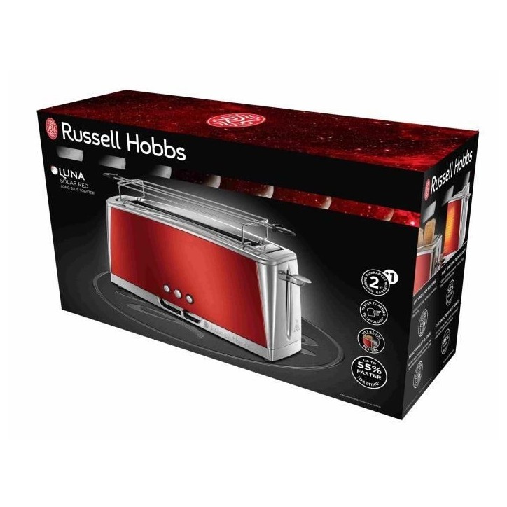Grille-Pain - RUSSELL HOBBS - Luna Rouge Solaire - Fente longue - 1420 W - Fonctions réchauffage et décongélation Grille-Pain - RUSSELL HOBBS - Luna Rouge Solaire - Fente longue - 1420 W - Fonctions réchauffage et décongélation