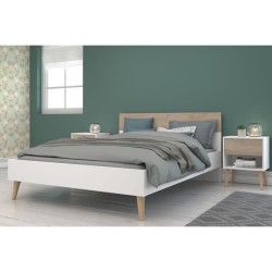 Ensemble Lit 160 x 200 cm + 2 chevets - AALBORG - Scandinave - Blanc /