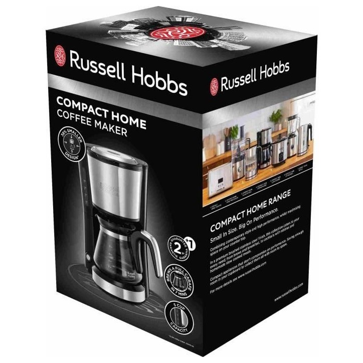 Cafetiere compacte - RUSSELL HOBBS - Compact Home 24210-56 - 1000 W - Verseuse en verre 625 mL Cafetiere compacte - RUSSELL HOBBS - Compact Home 24210-56 - 1000 W - Verseuse en verre 625 mL