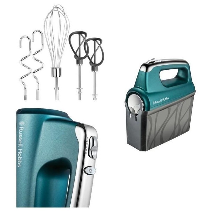 Batteur Mixeur Swirl - Russell Hobbs - 5 Vitesses - Fonction Turbo - Pétrin - Fouets - Turquoise