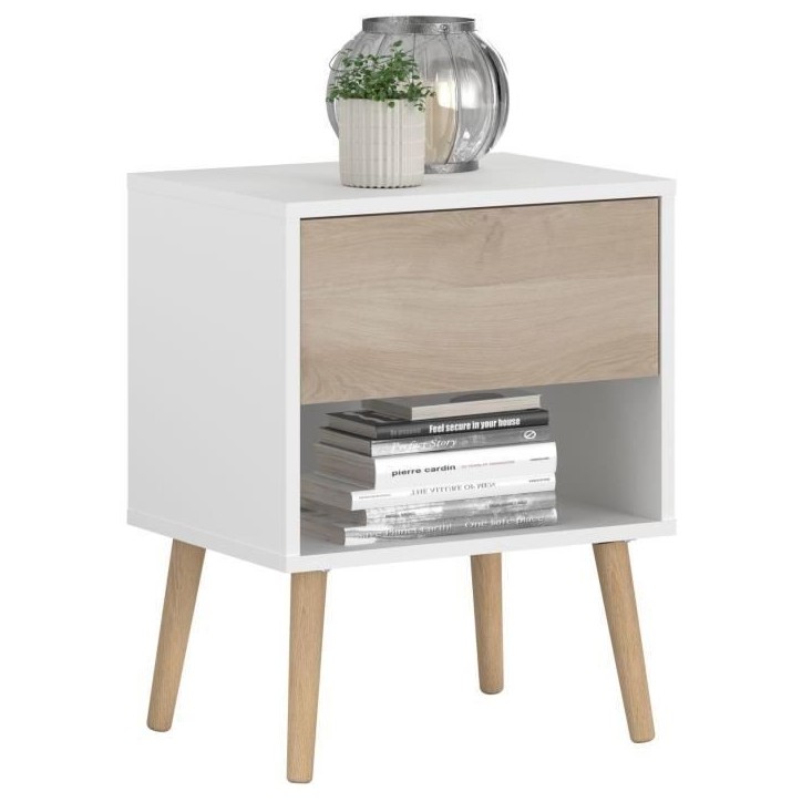 Chambre complete - AALBORG - Scandinave - Blanc / Chene - Lit 140 x 190 cm, 2 chevets, commode, armoire - PARISOT Chambre complete - AALBORG - Scandinave - Blanc / Chene - Lit 140 x 190 cm, 2 chevets, commode, armoire - PARISOT