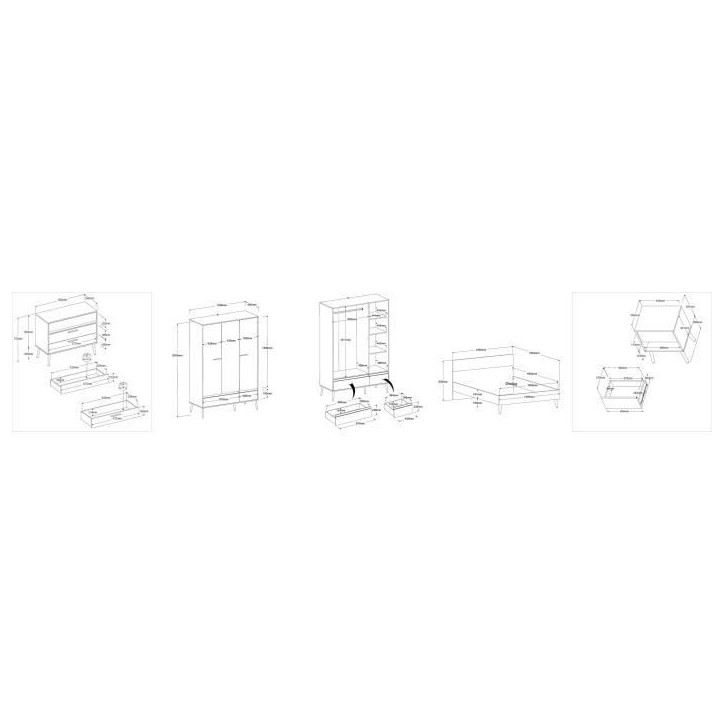 Chambre complete - AALBORG - Scandinave - Blanc / Chene - Lit 140 x 190 cm, 2 chevets, commode, armoire - PARISOT Chambre complete - AALBORG - Scandinave - Blanc / Chene - Lit 140 x 190 cm, 2 chevets, commode, armoire - PARISOT