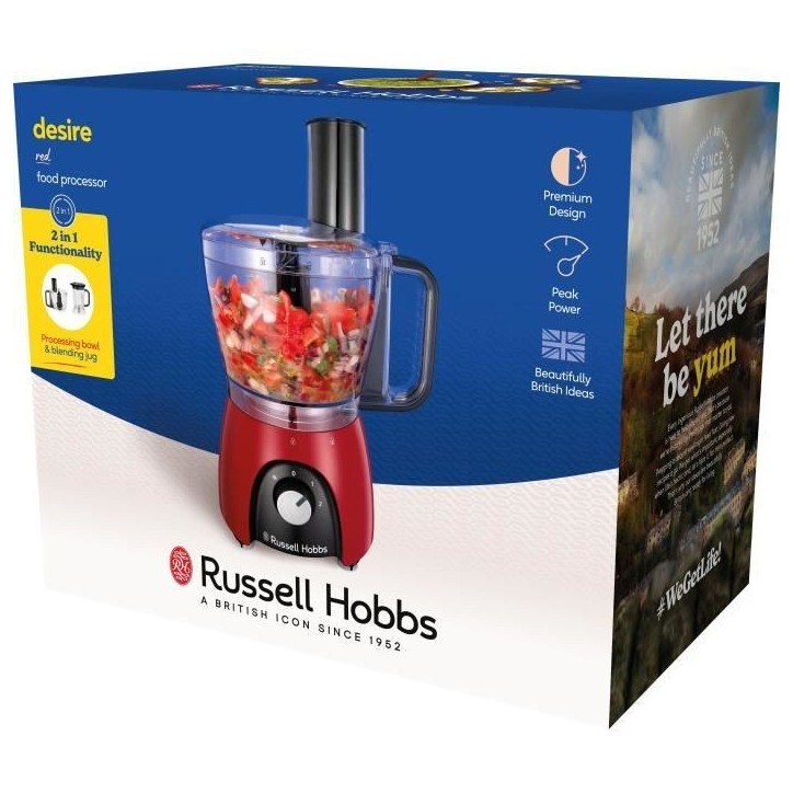 Robot culinaire - RUSSEL HOBBS - Desire Red - 600 W - 2 vitesses + pulse - Rouge