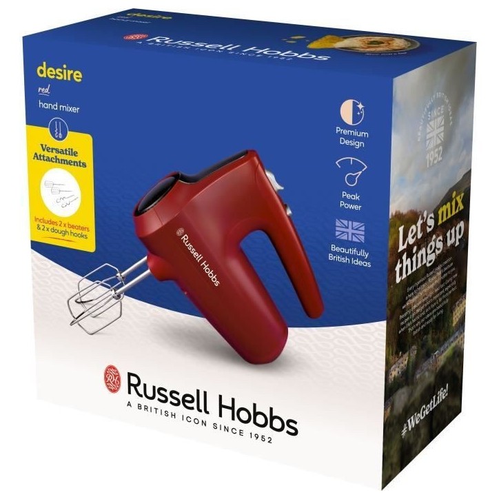 Batteur a main - RUSSEL HOBBS - Desire Red - 185 W - 5 vitesses - Rouge Batteur a main - RUSSEL HOBBS - Desire Red - 185 W - 5 vitesses - Rouge