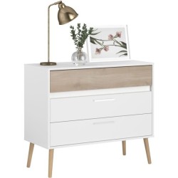 Chambre complete - AALBORG - Scandinave - Blanc / Chene - Lit 160 x 20