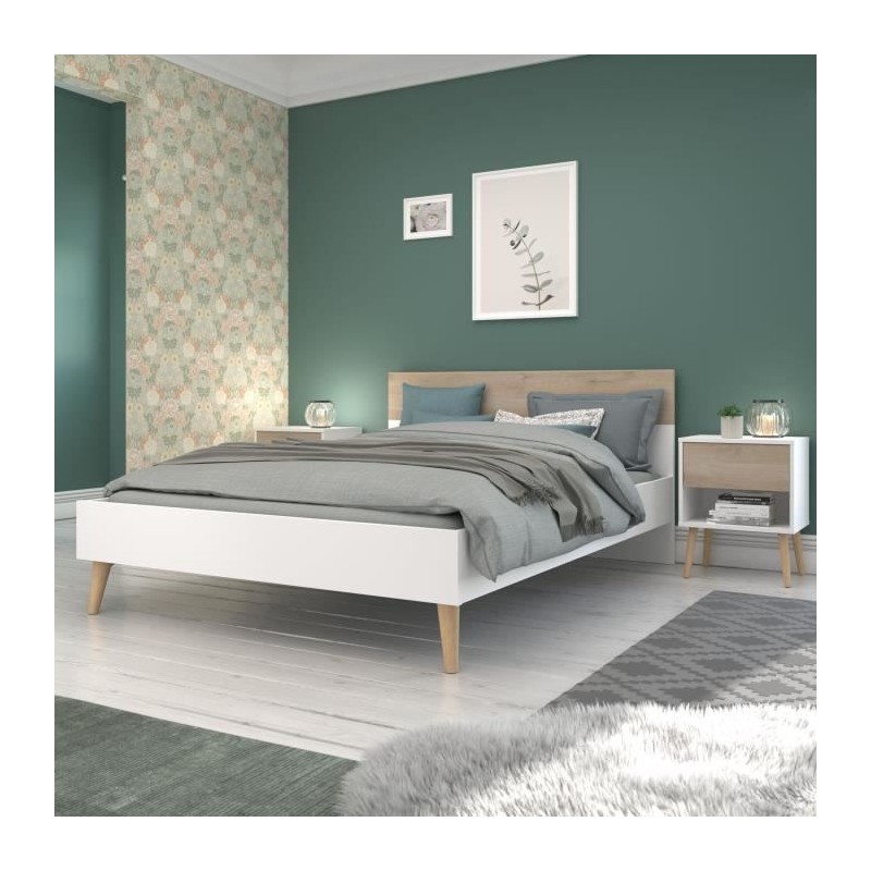 AALBORG Lit adulte 140x190 cm - Style Scandinave - Fabrication França AALBORG Lit adulte 140x190 cm - Style Scandinave - Fabrication França