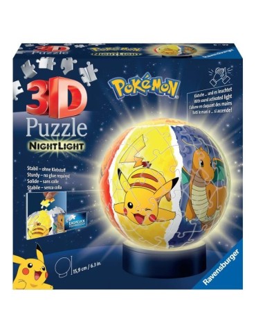 Puzzle 3D Ball illuminé Pokémon - Ravensburger - 72 pieces numérotées - Socle lumineux - A partir de 6 ans