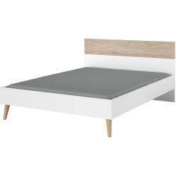 Lit adulte - AALBORG - 160 x 200 cm - Blanc / Chene - PARISOT