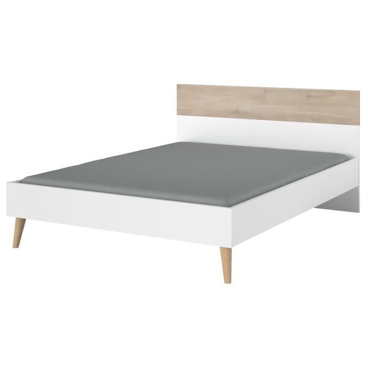 Lit adulte - AALBORG - 160 x 200 cm - Blanc / Chene - PARISOT Lit adulte - AALBORG - 160 x 200 cm - Blanc / Chene - PARISOT