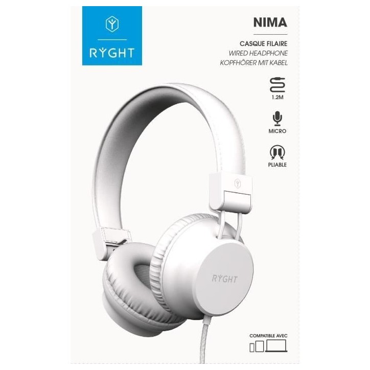 Casque filaire - RYGHT - NIMA - Blanc nacré Casque filaire - RYGHT - NIMA - Blanc nacré