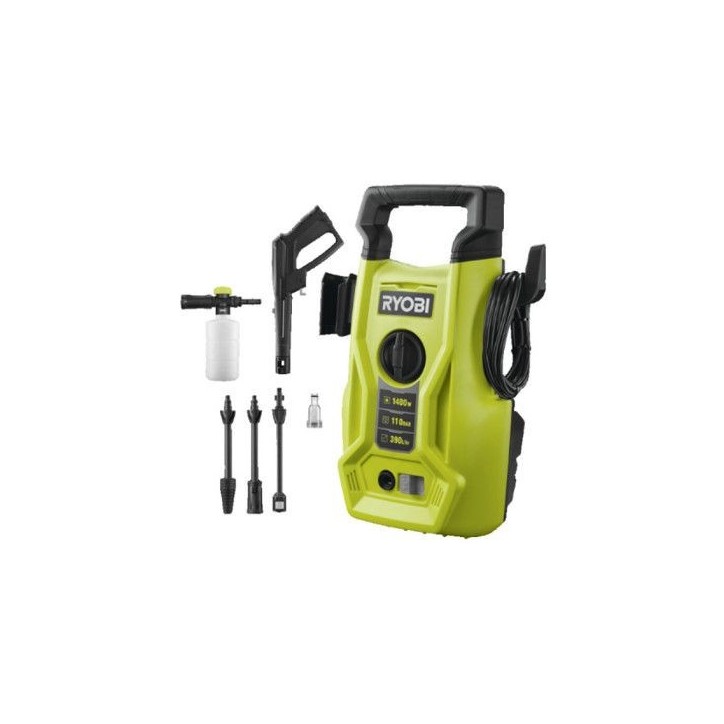 RYOBI - Nettoyeur haute pression 1400 W - 110 bars - 390 L - flexible 5 m PVC - lances vario & turbo - buse détergent - RY110PW RYOBI - Nettoyeur haute pression 1400 W - 110 bars - 390 L - flexible 5 m PVC - lances vario & turbo - buse détergent - RY110PW