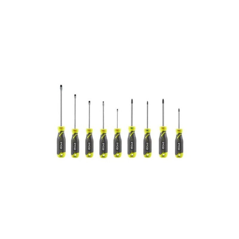 RYOBI - Jeu de 9 tournevis avec lame aimantée SL3, SL4, SL5,5 x 2, SL RYOBI - Jeu de 9 tournevis avec lame aimantée SL3, SL4, SL5,5 x 2, SL