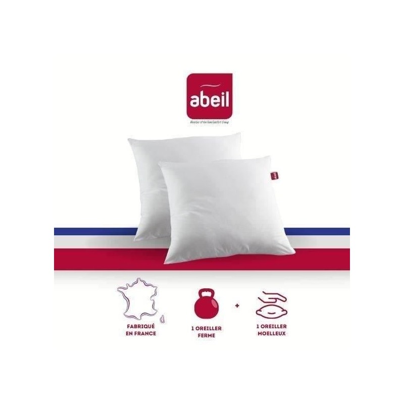 ABEIL Lot de 2 Oreillers DOUBLE CONFORT 100% Coton 60x60cm ABEIL Lot de 2 Oreillers DOUBLE CONFORT 100% Coton 60x60cm