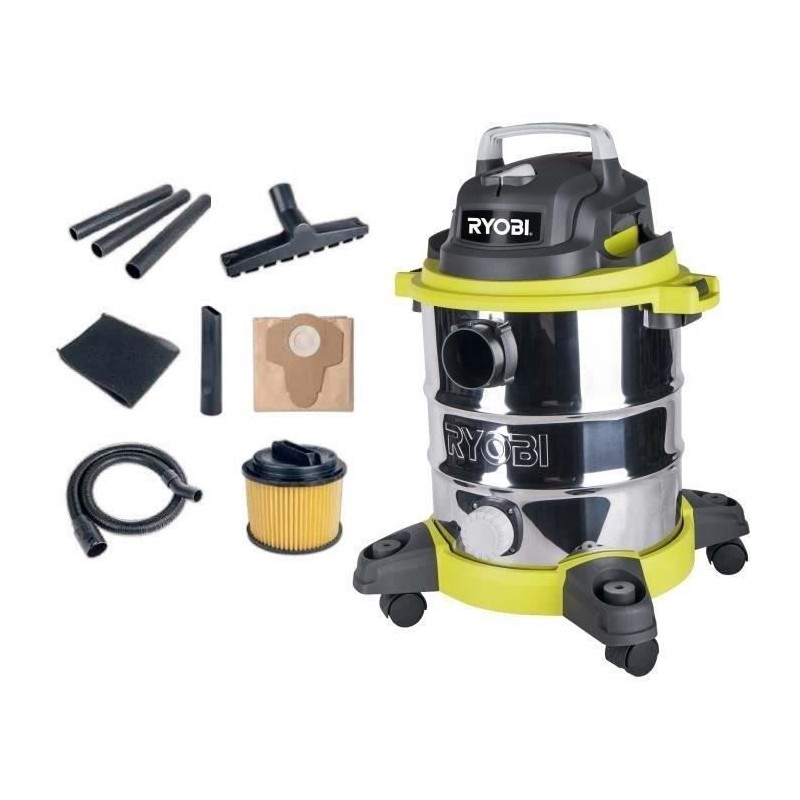 RYOBI - Aspirateur eau et poussiere 1 250 W - cuve Inox 20 L - dépres RYOBI - Aspirateur eau et poussiere 1 250 W - cuve Inox 20 L - dépres