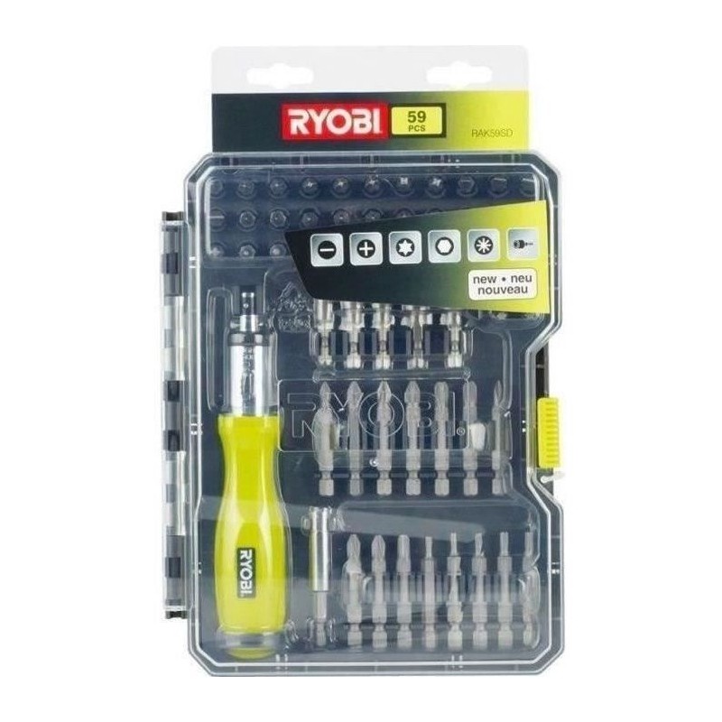 RYOBI - Coffret 59 accessoires vissage - boulonnage PH / PZ / SL / HEX