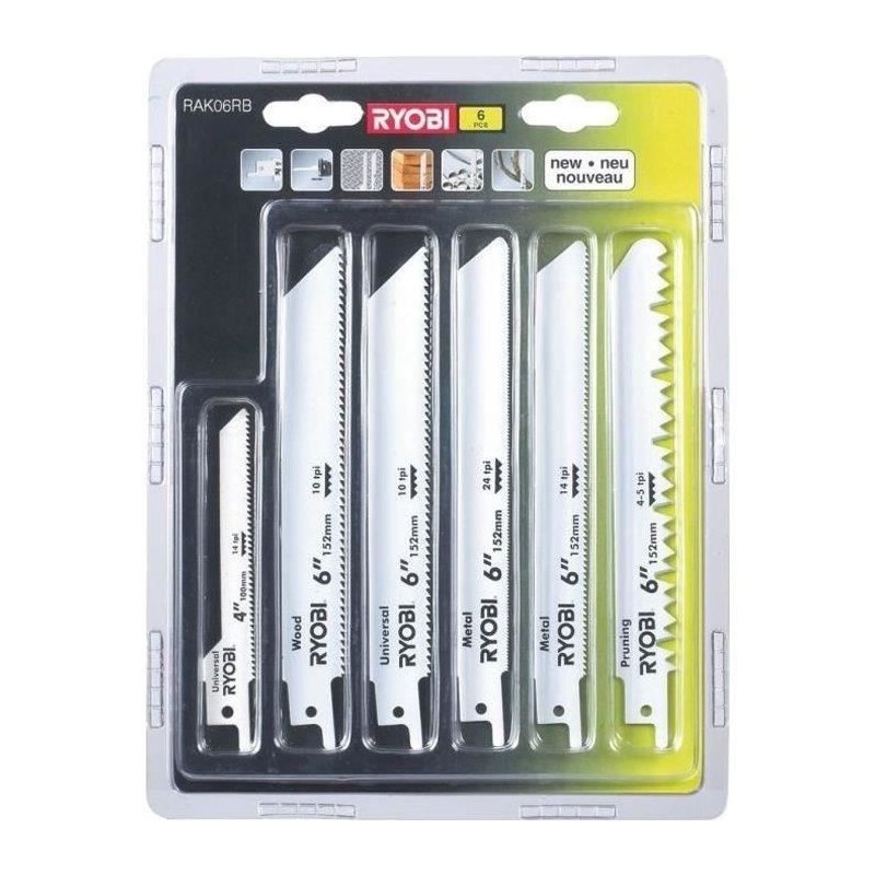 RYOBI - Blister 6 lames panachées scie sabre longueur 100 / 152 mm bo RYOBI - Blister 6 lames panachées scie sabre longueur 100 / 152 mm bo