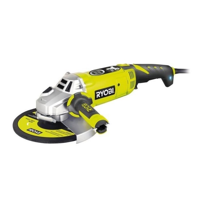 RYOBI - Meuleuse d'angle 2000 W 230 mm - 6 600 tr/min - poignée orientable 180° + disque métal 230 mm & clé de service - EAG RYOBI - Meuleuse d'angle 2000 W 230 mm - 6 600 tr/min - poignée orientable 180° + disque métal 230 mm & clé de service - EAG
