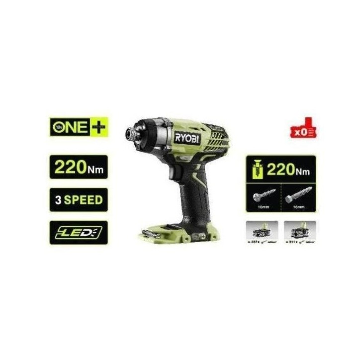 RYOBI - Visseuse a chocs 18V ONE+ - 3 modes : 40/120/220 Nm - emmanchement hex 1/4 - R18ID3-0 RYOBI - Visseuse a chocs 18V ONE+ - 3 modes : 40/120/220 Nm - emmanchement hex 1/4 - R18ID3-0