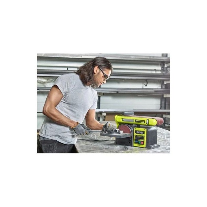 RYOBI - Ponceuse stationnaire a bande & disque 370 W - moteur induction + bande ponçage, disque ponçage, support & guide - RBD RYOBI - Ponceuse stationnaire a bande & disque 370 W - moteur induction + bande ponçage, disque ponçage, support & guide - RBD