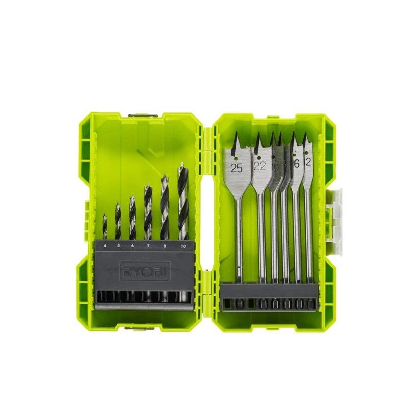 RYOBI - Coffret empilable perçage bois 12 accessoires (6 forets + 6 m