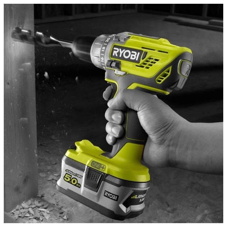 RYOBI - Perceuse-visseuse 18V ONE+ - 50 Nm - 500-1800 tr/min - mandrin 13 mm + 1 batterie 2 Ah, chargeur & sac - R18DD3-120S RYOBI - Perceuse-visseuse 18V ONE+ - 50 Nm - 500-1800 tr/min - mandrin 13 mm + 1 batterie 2 Ah, chargeur & sac - R18DD3-120S