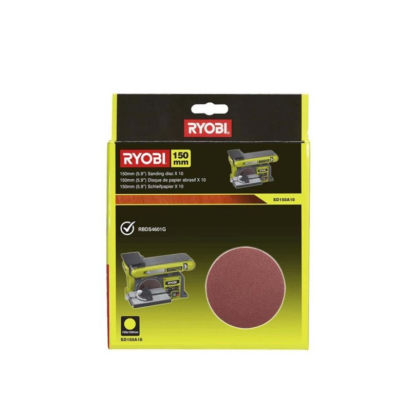 RYOBI - 10 disques diam. 150 mm autocollants grain 80 pour ponceuse a