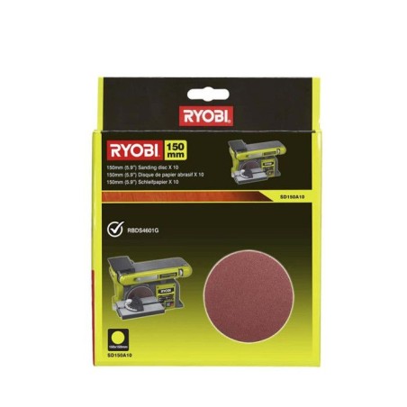 RYOBI - 10 disques diam. 150 mm autocollants grain 80 pour ponceuse a