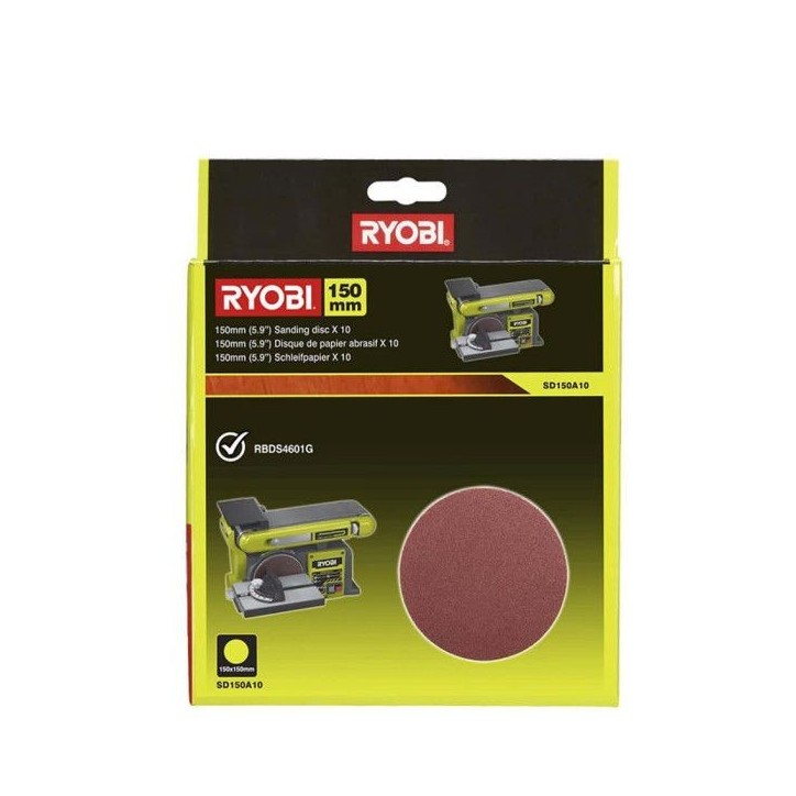 RYOBI - 10 disques diam. 150 mm autocollants grain 80 pour ponceuse a bande et a disque RBDS4601G - SD150A10 RYOBI - 10 disques diam. 150 mm autocollants grain 80 pour ponceuse a bande et a disque RBDS4601G - SD150A10