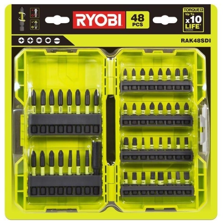 RYOBI - Coffret empilable 48 accessoires vissage ultra-résistants : 32 embouts impact 25 mm + 15 embouts impact 50 mm - RAK48SD RYOBI - Coffret empilable 48 accessoires vissage ultra-résistants : 32 embouts impact 25 mm + 15 embouts impact 50 mm - RAK48SD
