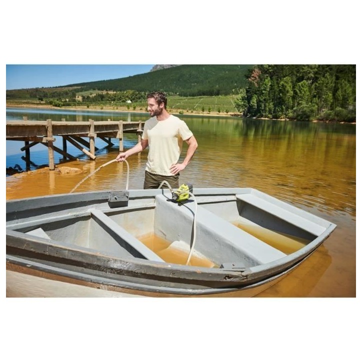 RYOBI - Pompe de transfert 18V ONE+ - 1 500 L/h - aspiration 2,5 m + tuyau 2,5 m, raccord rapide 18 mm, huile lubrifiante - R18T RYOBI - Pompe de transfert 18V ONE+ - 1 500 L/h - aspiration 2,5 m + tuyau 2,5 m, raccord rapide 18 mm, huile lubrifiante - R18T