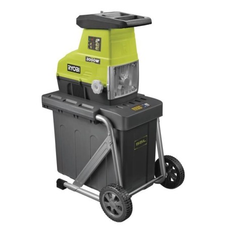 RYOBI - Broyeur de végétaux 3000 W - broyage par cylindre - silencieux - capacité broyage 45 mm - bac collecteur 55 L - RSH30