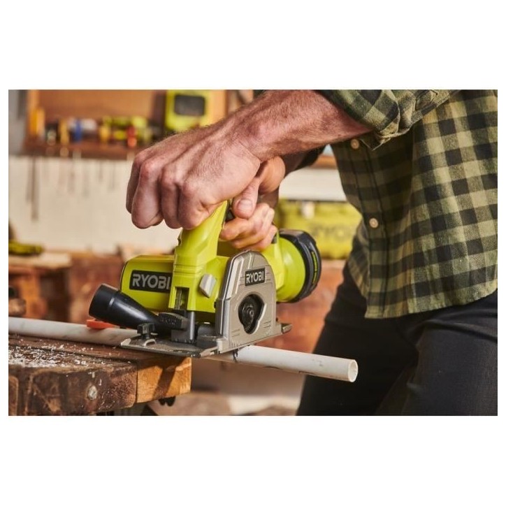 RYOBI - Scie multi-matériaux 18V ONE+ - diam. 85 mm x 15 mm + lames, 1 guide parallele et 1 buse d'aspiration - R18MMS-0
