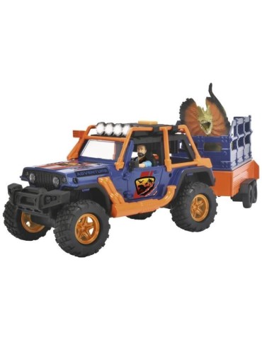 Dickie - Commandant de Dinosaures - 1 Jeep Wrangler avec remorque + 1 figurine articulée + 2 dinosaures