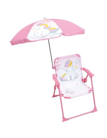 FUN HOUSE Licorne Chaise pliante camping avec parasol - H.38.5 xl.38.5 x P.37.5 cm + parasol ø 65 cm - Pour enfant