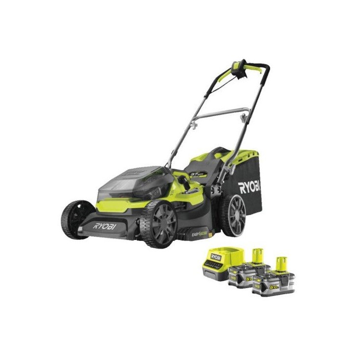 RYOBI - Tondeuse poussée HYBRIDE 36V (alimentation par 2 batteries ONE+™) - coupe 37 cm + 2 batteries 5 Ah & charg. - RY18LMH RYOBI - Tondeuse poussée HYBRIDE 36V (alimentation par 2 batteries ONE+™) - coupe 37 cm + 2 batteries 5 Ah & charg. - RY18LMH
