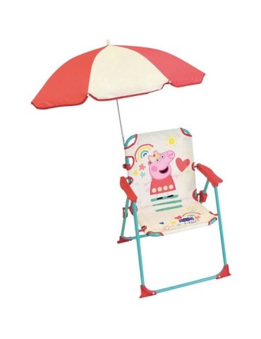 FUN HOUSE Peppa Pig Chaise pliante camping avec parasol - H.38.5 xl.38.5 x P.37.5 cm + parasol ø 65 cm - Pour enfant