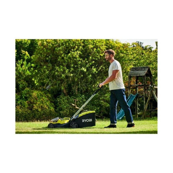 RYOBI - Tondeuse poussée HYBRIDE 36V (alimentation par 2 batteries ONE+™) - coupe 37 cm + 2 batteries 5 Ah & charg. - RY18LMH RYOBI - Tondeuse poussée HYBRIDE 36V (alimentation par 2 batteries ONE+™) - coupe 37 cm + 2 batteries 5 Ah & charg. - RY18LMH