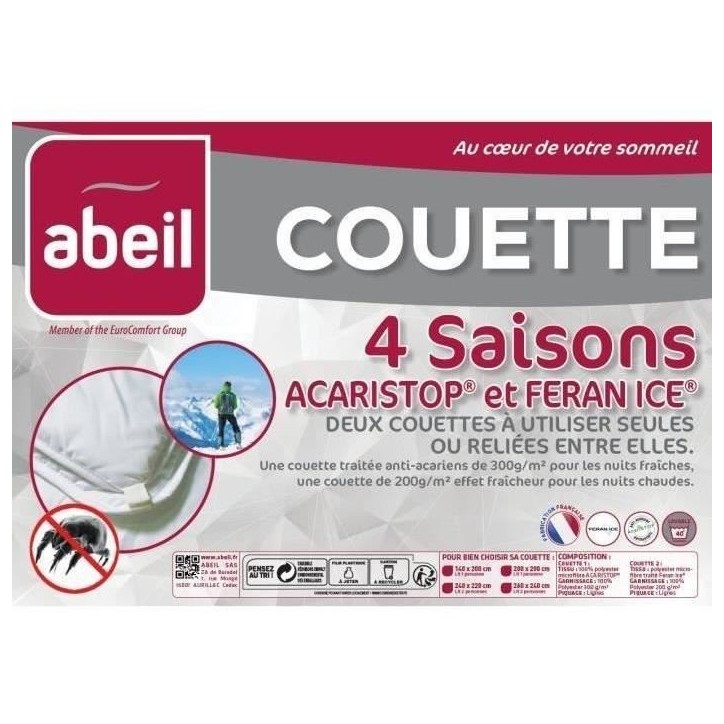 ABEIL Couette 4 Saisons ANTI-ACARIENS 140x200cm ABEIL Couette 4 Saisons ANTI-ACARIENS 140x200cm