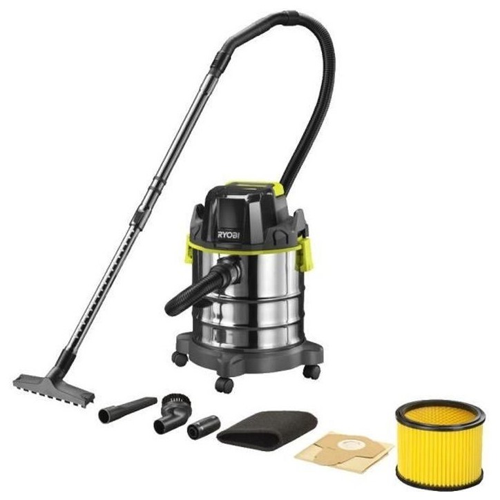 RYOBI - Aspirateur eau et poussiere 18V ONE+ - cuve inox 18 L - 11,4 kPa + flexible 1,8 m & accessoires - R18WDV-0 RYOBI - Aspirateur eau et poussiere 18V ONE+ - cuve inox 18 L - 11,4 kPa + flexible 1,8 m & accessoires - R18WDV-0