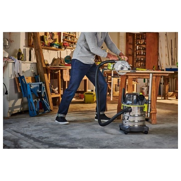 RYOBI - Aspirateur eau et poussiere 18V ONE+ - cuve inox 18 L - 11,4 kPa + flexible 1,8 m & accessoires - R18WDV-0 RYOBI - Aspirateur eau et poussiere 18V ONE+ - cuve inox 18 L - 11,4 kPa + flexible 1,8 m & accessoires - R18WDV-0