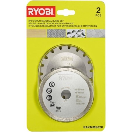 RYOBI - Kit 2 lames (1 lame pour bois/métal et 1 lame carrelage) 85 mm - alésage 15 mm pour scie multi-matériaux R18MMS - RAK