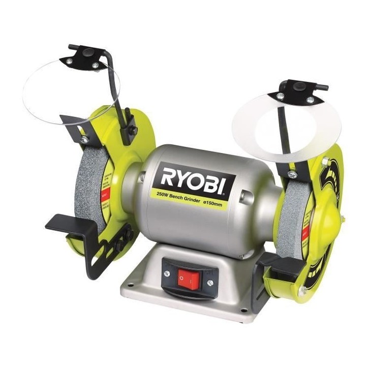 RYOBI - Touret a meuler 250 W + meule a ébavurer, meule de finition, 2 pare-éclats transparents et 2 porte-pieces - RBG6G1 RYOBI - Touret a meuler 250 W + meule a ébavurer, meule de finition, 2 pare-éclats transparents et 2 porte-pieces - RBG6G1