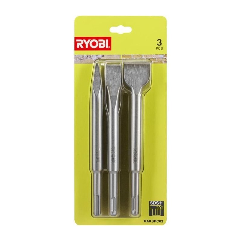 RYOBI - Kit 3 burins SDS+ (1 pointe, 2 plats) - RAKSPC03 RYOBI - Kit 3 burins SDS+ (1 pointe, 2 plats) - RAKSPC03