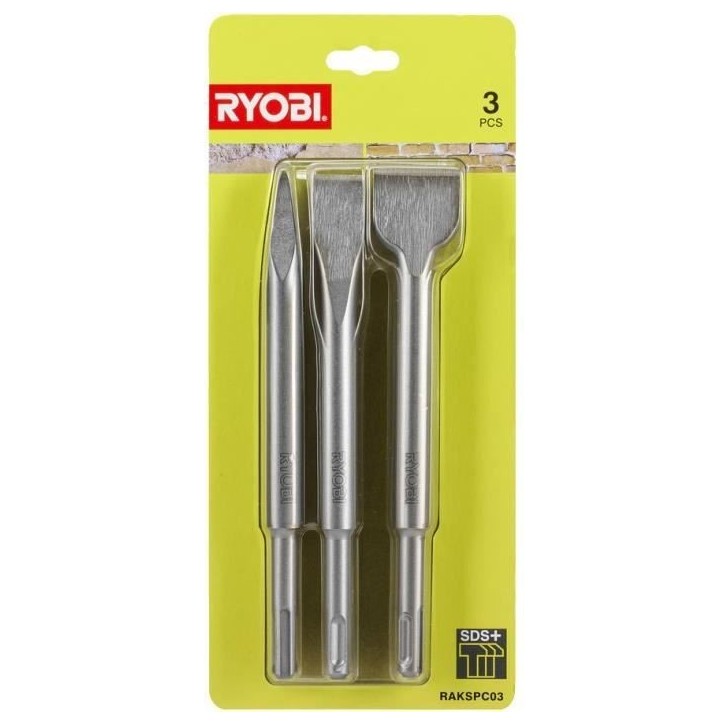 RYOBI - Kit 3 burins SDS+ (1 pointe, 2 plats) - RAKSPC03 RYOBI - Kit 3 burins SDS+ (1 pointe, 2 plats) - RAKSPC03