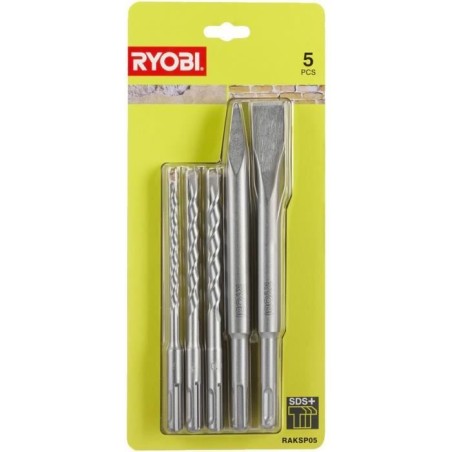 RYOBI - Kit 3 forets (6 mm, 8 mm, 10 mm) et 2 burins SDS+ (1 pointe et