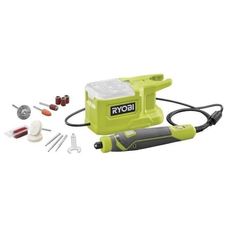 RYOBI - Mini-outil multifonction 18V ONE+ - 4400-23 000 tr/min - changement d'accessoire sans outil - Avec 15 accessoires - RRT1