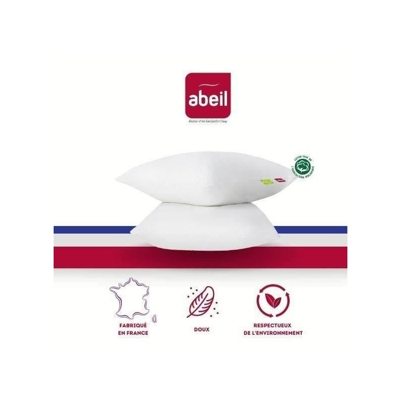 ABEIL Lot de 2 Oreillers Bio Confort - 60 x 60 cm - Blanc ABEIL Lot de 2 Oreillers Bio Confort - 60 x 60 cm - Blanc