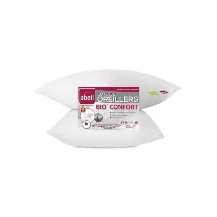 ABEIL Lot de 2 Oreillers Bio Confort - 60 x 60 cm - Blanc